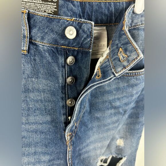 H&M High Waist Mom Jeans Distressed Ankle length Button Fly Size 4 New - Picture 4 of 8